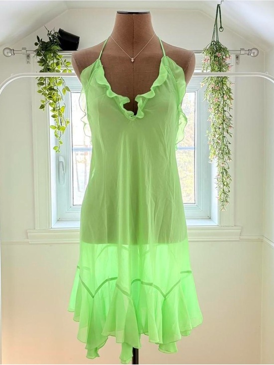 Other - Lime Green Ruffle Halter Slip Dress
